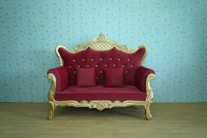Royal Maroon Gold Wedding Stage Sofa Couch