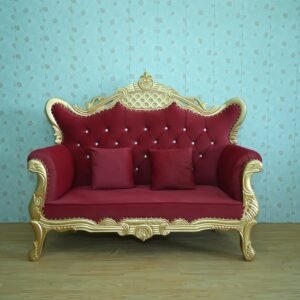 Royal Maroon Gold Wedding Stage Sofa Couch