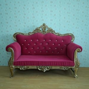 Magenta Silver Carved Wedding Stage Sofa Couch