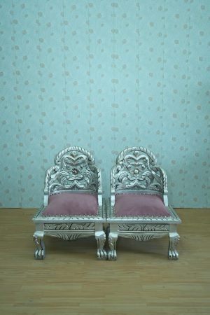 Silver Carved Couple Wedding Chairs – Set of 2