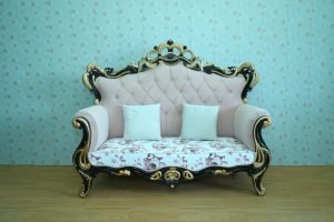 White Floral Black Gold Royal Wedding Sofa Couch