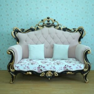 White Floral Black Gold Royal Wedding Sofa Couch