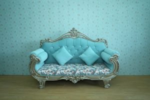 Aqua Blue Silver Floral Wedding Stage Sofa Couch