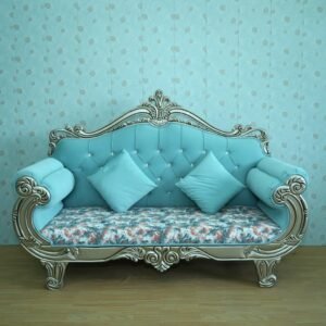 Aqua Blue Silver Floral Wedding Stage Sofa Couch