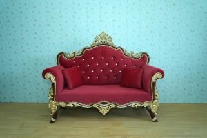 Royal Red Gold Crown Wedding Stage Sofa Couch