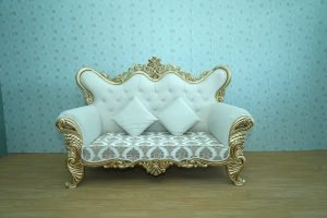 Ivory Gold Floral Royal Wedding Stage Sofa Couch