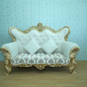 Ivory Gold Floral Royal Wedding Stage Sofa Couch