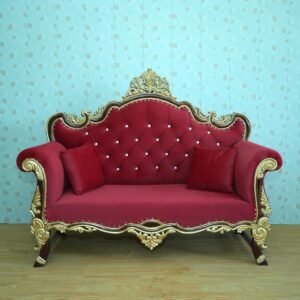 Crimson Red Gold Tufted Wedding Stage Sofa Couch
