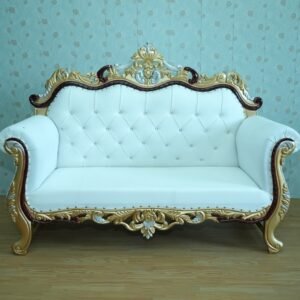 White Gold Tufted Royal Wedding Stage Sofa Couch