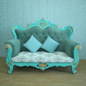 Teal Gold Classic Floral Wedding Stage Sofa Couch