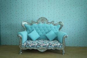 Sky Blue Silver Floral Wedding Stage Sofa Couch