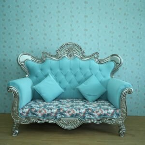 Sky Blue Silver Floral Wedding Stage Sofa Couch