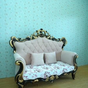 Ivory Black Gold Floral Wedding Stage Sofa Couch