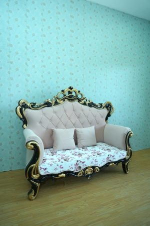 Ivory Black Gold Floral Wedding Stage Sofa Couch