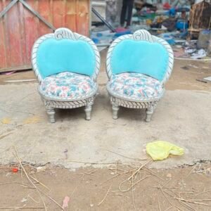 Sky Blue Silver Maharaja Wedding Chairs – Set of 2