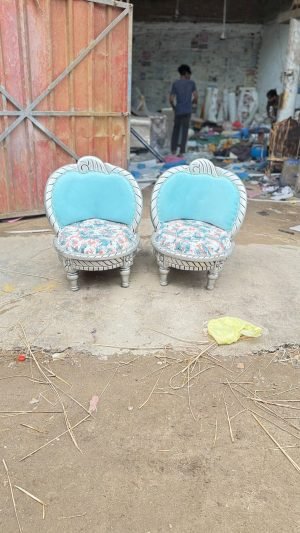 Sky Blue Silver Maharaja Wedding Chairs – Set of 2