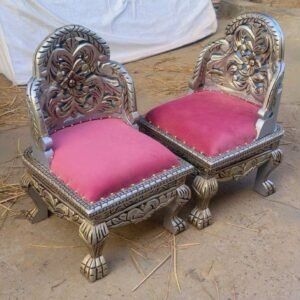 Pink Antique Silver Carved Wedding Chairs – Set of 2