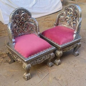 Pink Antique Silver Carved Wedding Chairs – Set of 2