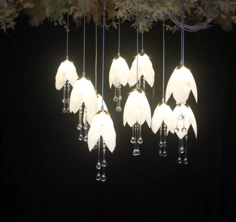 Petal Drop Pendants MLA105 — Flower-shaped shades finished with clear hanging drops.